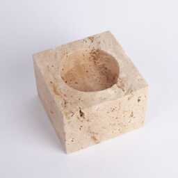 Natural Beige Travertine Candleholder Stone Cylinder Holder - thumbnail 3