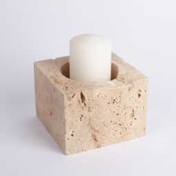 Natural Beige Travertine Candleholder Stone Cylinder Holder - thumbnail 1