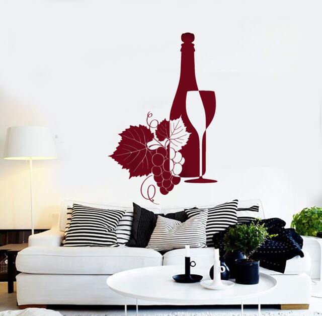 Wall Vinyl Decal Wine Bottle Glass Winery Grapes Seller Decor Restaurant Kitchen Home - #1223Dz - image 1