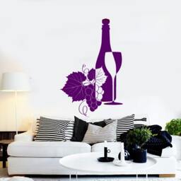 Wall Vinyl Decal Wine Bottle Glass Winery Grapes Seller Decor Restaurant Kitchen Home - #1223Dz - thumbnail 2