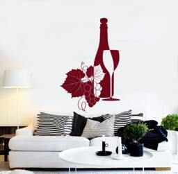 Wall Vinyl Decal Wine Bottle Glass Winery Grapes Seller Decor Restaurant Kitchen Home - #1223Dz