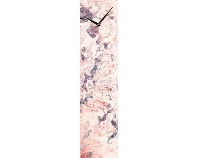 White & Orange Modern Wall Clock With Lighting, Tall Glass Unique Decor Vertical Clock, Unusual Abstract Art - image 1