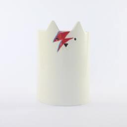 Ziggy Starcat Pen Holder David Bowie Inspired White Cat Pot - thumbnail 3
