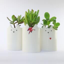 Ziggy Starcat Pen Holder David Bowie Inspired White Cat Pot - thumbnail 4