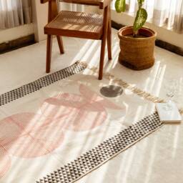 Handmade Cotton Rug Bauhaus Block Print, Indian Area Rug - thumbnail 2