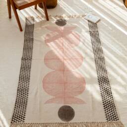 Handmade Cotton Rug Bauhaus Block Print, Indian Area Rug - thumbnail 4