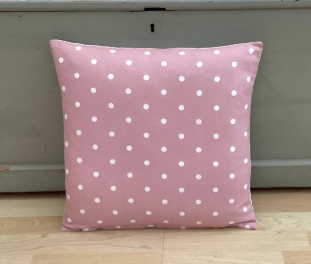 Handmade Linen Polka Dot Pillow Cover Pink & Ivory Cushion Sham - image 1
