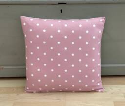 Handmade Linen Polka Dot Pillow Cover Pink & Ivory Cushion Sham - thumbnail 1