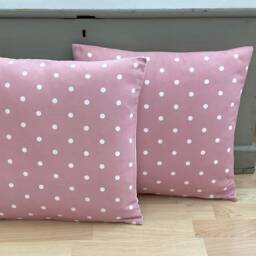 Handmade Linen Polka Dot Pillow Cover Pink & Ivory Cushion Sham - thumbnail 2