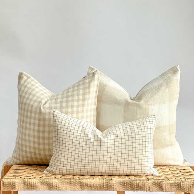 Neutral Boho Pillow Cover Set Textured Beige Decor, Linen Back - image 1