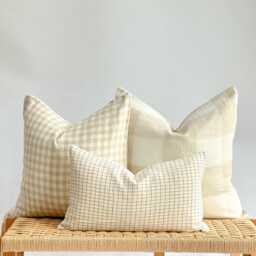 Neutral Boho Pillow Cover Set Textured Beige Decor, Linen Back - thumbnail 1