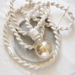 Macrame Hanging Wall Light, Modern Boho Lamp With Wooden Stand - thumbnail 2