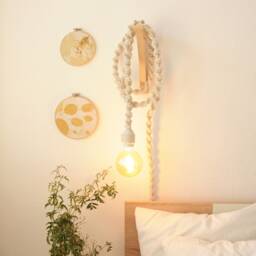 Macrame Hanging Wall Light, Modern Boho Lamp With Wooden Stand