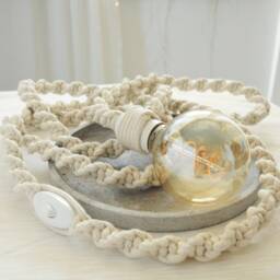 Macrame Hanging Wall Light, Modern Boho Lamp With Wooden Stand - thumbnail 3