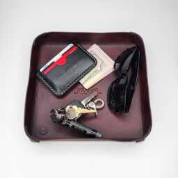 Personalized Handmade Full-Grain Leather Valet Tray - Custom Catchall For Keys, Wallet, & Accessories - thumbnail 2