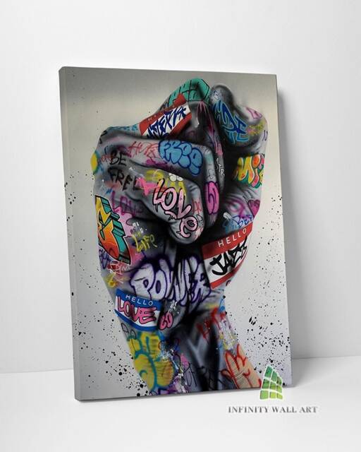 Graffiti Fist Hand Canvas Art Wall Print Picture Banksy Style Framed Home Decor -D12 - image 1