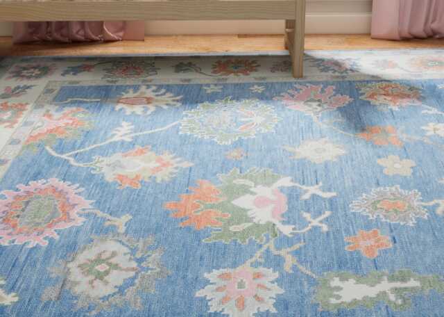 Handwoven Blue Oushak Wool Rug, Floral Fine Woolstyle Ar_3333 - image 1