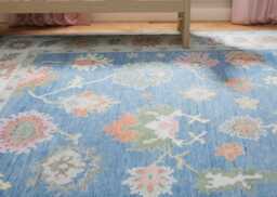 Handwoven Blue Oushak Wool Rug, Floral Fine Woolstyle Ar_3333 - thumbnail 1