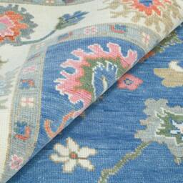 Handwoven Blue Oushak Wool Rug, Floral Fine Woolstyle Ar_3333 - thumbnail 2