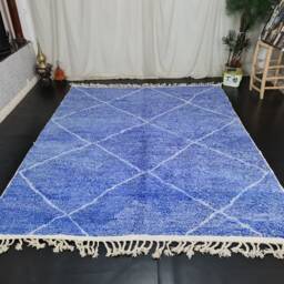 Shaggy Blue Carpet, Handmade Moroccan Rug, Beni Ourain Area Classic Diamond Design, Berber Crafted Wool Customizable - thumbnail 4
