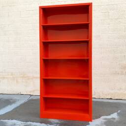 1970S Tall Steel Tanker Bookcase, Custom Refinished in Safety Orange, Free U.s. Shipping - thumbnail 3