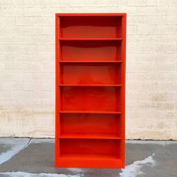 1970S Tall Steel Tanker Bookcase, Custom Refinished in Safety Orange, Free U.s. Shipping - thumbnail 2