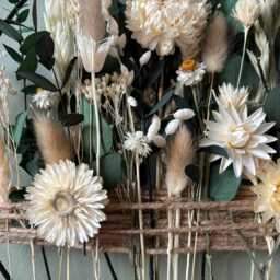Boho Dried Flower Wall Hanging With Eucalyptus - Natural Floral Hoop For Meditation, Relaxation, Rustic & Modern Home Decor - thumbnail 3