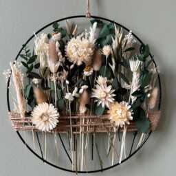 Boho Dried Flower Wall Hanging With Eucalyptus - Natural Floral Hoop For Meditation, Relaxation, Rustic & Modern Home Decor - thumbnail 2