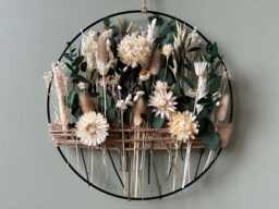 Boho Dried Flower Wall Hanging With Eucalyptus - Natural Floral Hoop For Meditation, Relaxation, Rustic & Modern Home Decor - thumbnail 1