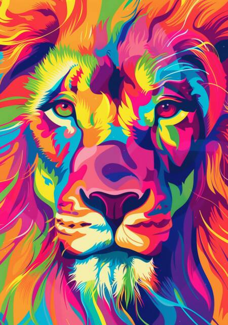 Lion Portrait Colourful Animal Wall Art Print - A4 A3 A2 Festival Merch