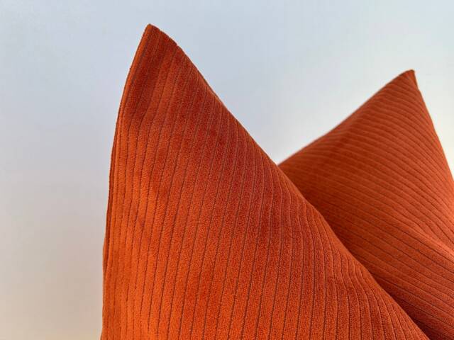 Burnt Orange Striped Velvet Pillow Cover Modern Textured Cushion - All Duties Paid Usa - image 1