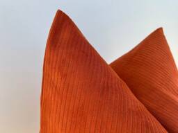 Burnt Orange Striped Velvet Pillow Cover Modern Textured Cushion - All Duties Paid Usa - thumbnail 1