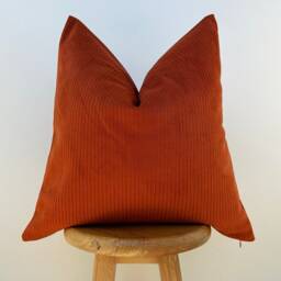 Burnt Orange Striped Velvet Pillow Cover Modern Textured Cushion - All Duties Paid Usa - thumbnail 2