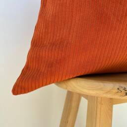 Burnt Orange Striped Velvet Pillow Cover Modern Textured Cushion - All Duties Paid Usa - thumbnail 3