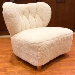 Genuine Sheepskin Lounge Chair Shearling Armchair Beige Sofa - thumbnail 2