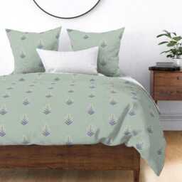 Microfiber Duvet Cover, Boho Floral Block Print, Lavender Coral Mint Green, Bedding Set, Bohemian Bedroom Decor, Bedspread - thumbnail 2