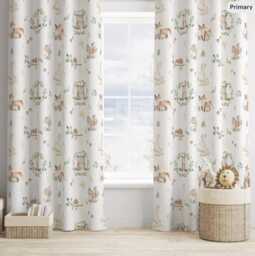Woodland Bear & Animals, Curtains, Blackout Or Non Blackout, Eyelet, Pencil Pleat Rod Pocket, Home Decor