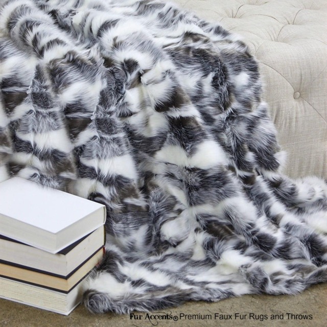 Gray Tibetan Fox Faux Fur Throw Blanket, Soft Plush Bedspread - image 1