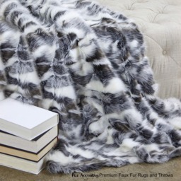 Gray Tibetan Fox Faux Fur Throw Blanket, Soft Plush Bedspread - thumbnail 1