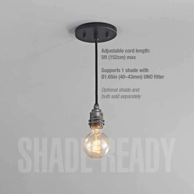 Gunmetal Black 1-Light Pendant - Robust Brass Socket For Hanging Lamp Shade Hardwired & Plug-In Options - image 1
