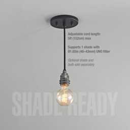 Gunmetal Black 1-Light Pendant - Robust Brass Socket For Hanging Lamp Shade Hardwired & Plug-In Options - thumbnail 1