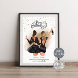 21st Birthday Gift For Friend, Friend Gift, Friends Illustration, Friend, Wall Art, Gift, Personalised - thumbnail 2