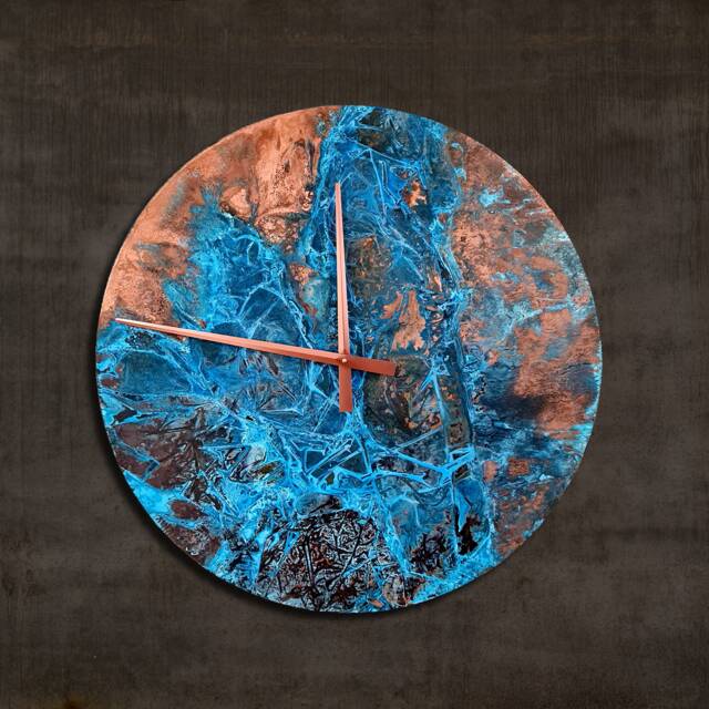 Patina Copper Wall Clock, Extra Large 30 Inches Handmade Artistic Housewarming Gift, Metal Art - image 1
