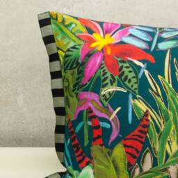 Cotton Print Decorative Cushion With Tropical Floral Motif - thumbnail 2