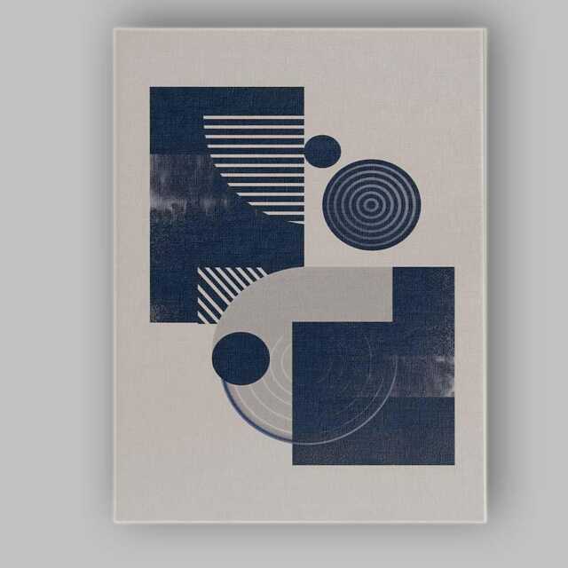 Minimalist Navy Blue Geometric Shapes Abstract Design Canvas Wall Art Print Decor Picture Ready To Hang - image 1