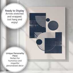 Minimalist Navy Blue Geometric Shapes Abstract Design Canvas Wall Art Print Decor Picture Ready To Hang - thumbnail 3
