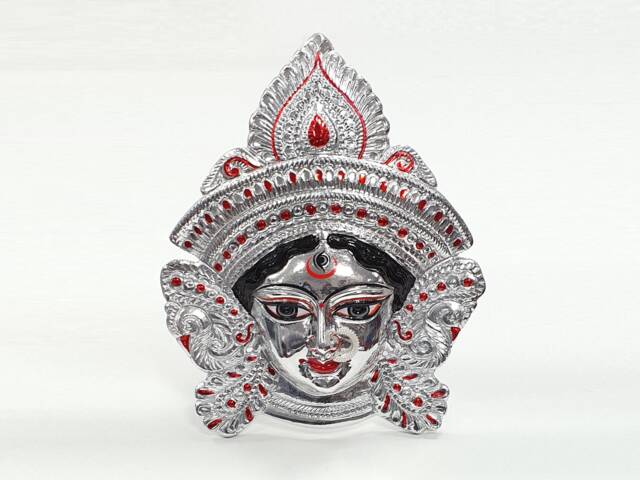 Size-M Goddess Durga - Kali Rare Chrome/Silver Wall Hanging Face With Nose Ring - image 1