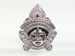 Size-M Goddess Durga - Kali Rare Chrome/Silver Wall Hanging Face With Nose Ring - thumbnail 1