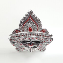 Size-M Goddess Durga - Kali Rare Chrome/Silver Wall Hanging Face With Nose Ring - thumbnail 3