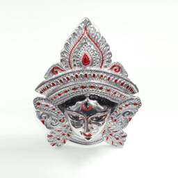 Size-M Goddess Durga - Kali Rare Chrome/Silver Wall Hanging Face With Nose Ring - thumbnail 2